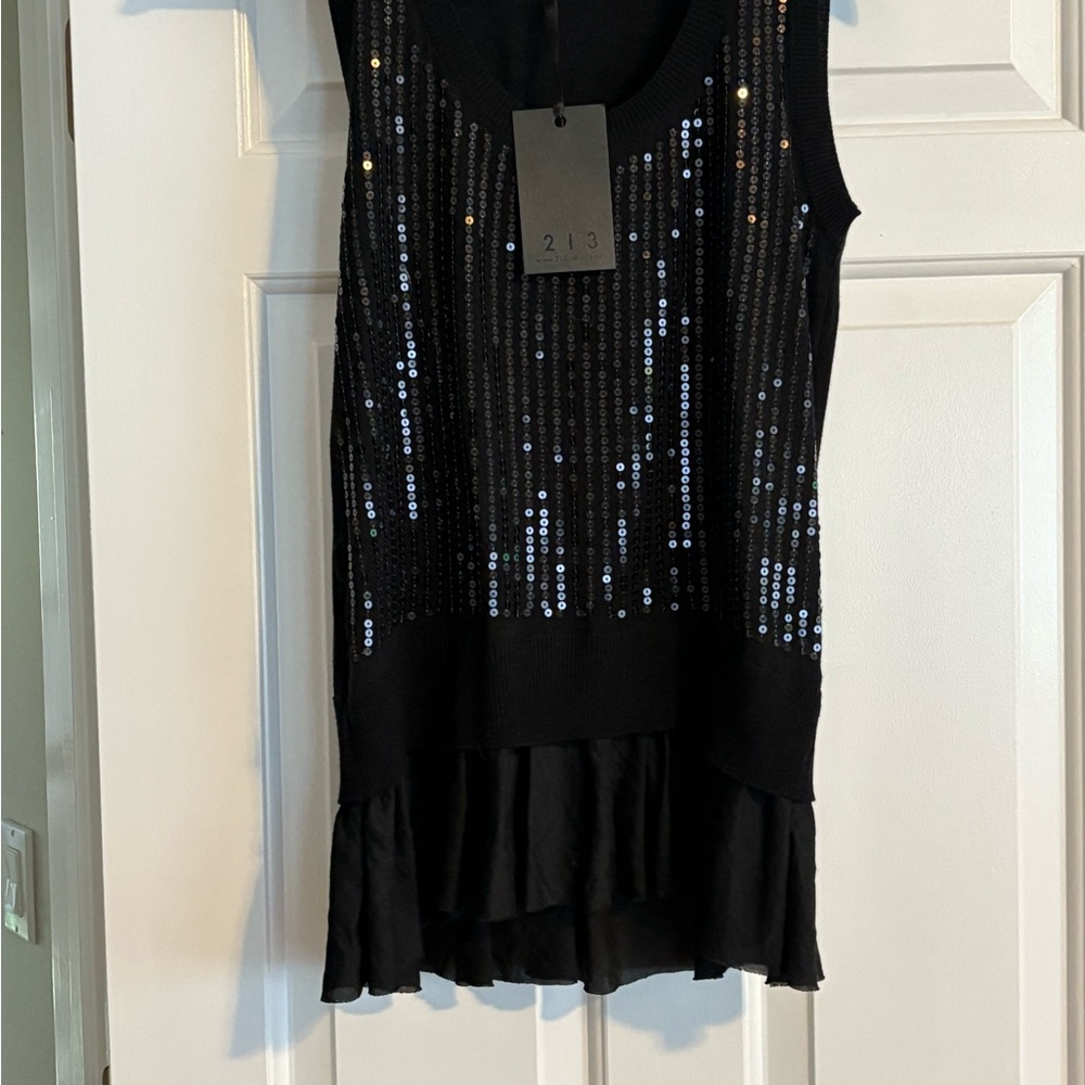 Black Sleeveless Top with Sequin Detail